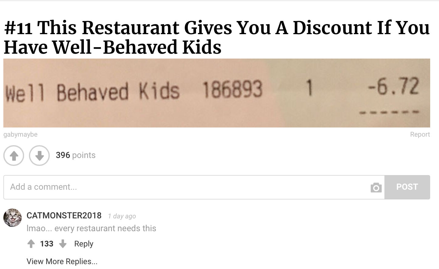 Restaurant Gives A Discount If You Have Well-Behaved Kids
